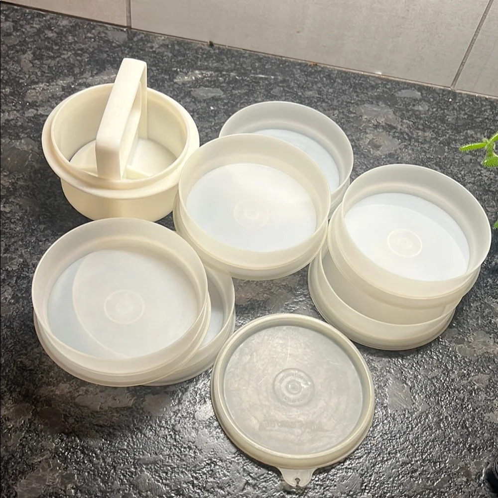 Tupperware Vintage Hamburger Stackers.  Set of 6. Form and lid. Make ahead